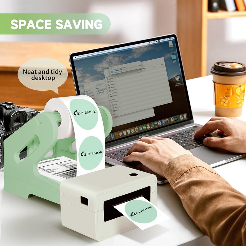 Guermok Thermal Shipping Label Holder for Rolls & Fan-Fold, Fragile Stickers for Shipping, Label Stand Desktop Printer Holder-Home Office Accessory Sticker Dispenser for Holographic (Green) - Image 4